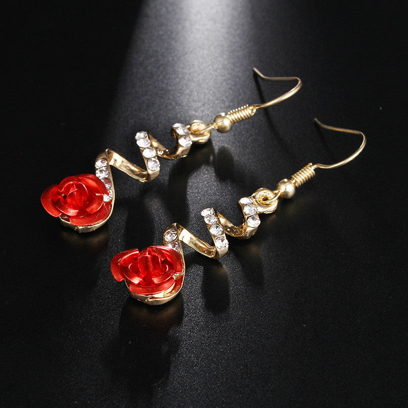 Elegant Red Rose Fashion Earrings