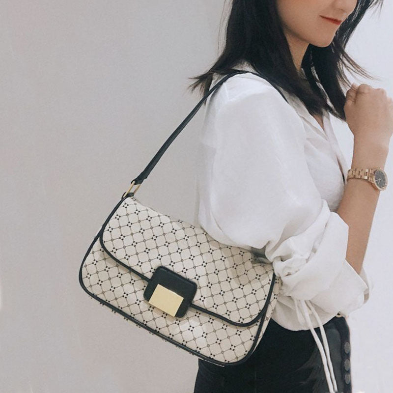 Geometric Print Shoulder Bag - Vintage Tote for Women