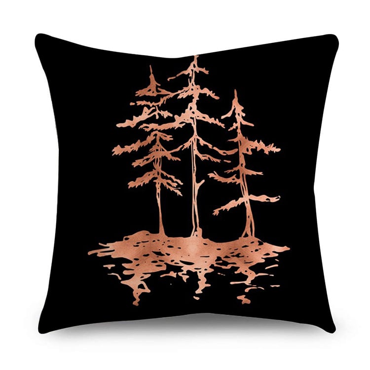 Rose Gold Polyester Pillow Cover with Black Gold Design