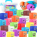 Stress Balls Fidget Toys for Kids: Mini Smile Face Stress Ball 24 Pack Stretchy Toys for Anxiety Stress Relief Square Shape Hand Therapy Sensory Play Pull Stretch Squishy Toy Prize Box Toys