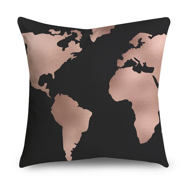 Rose Gold Polyester Pillow Cover with Black Gold Design