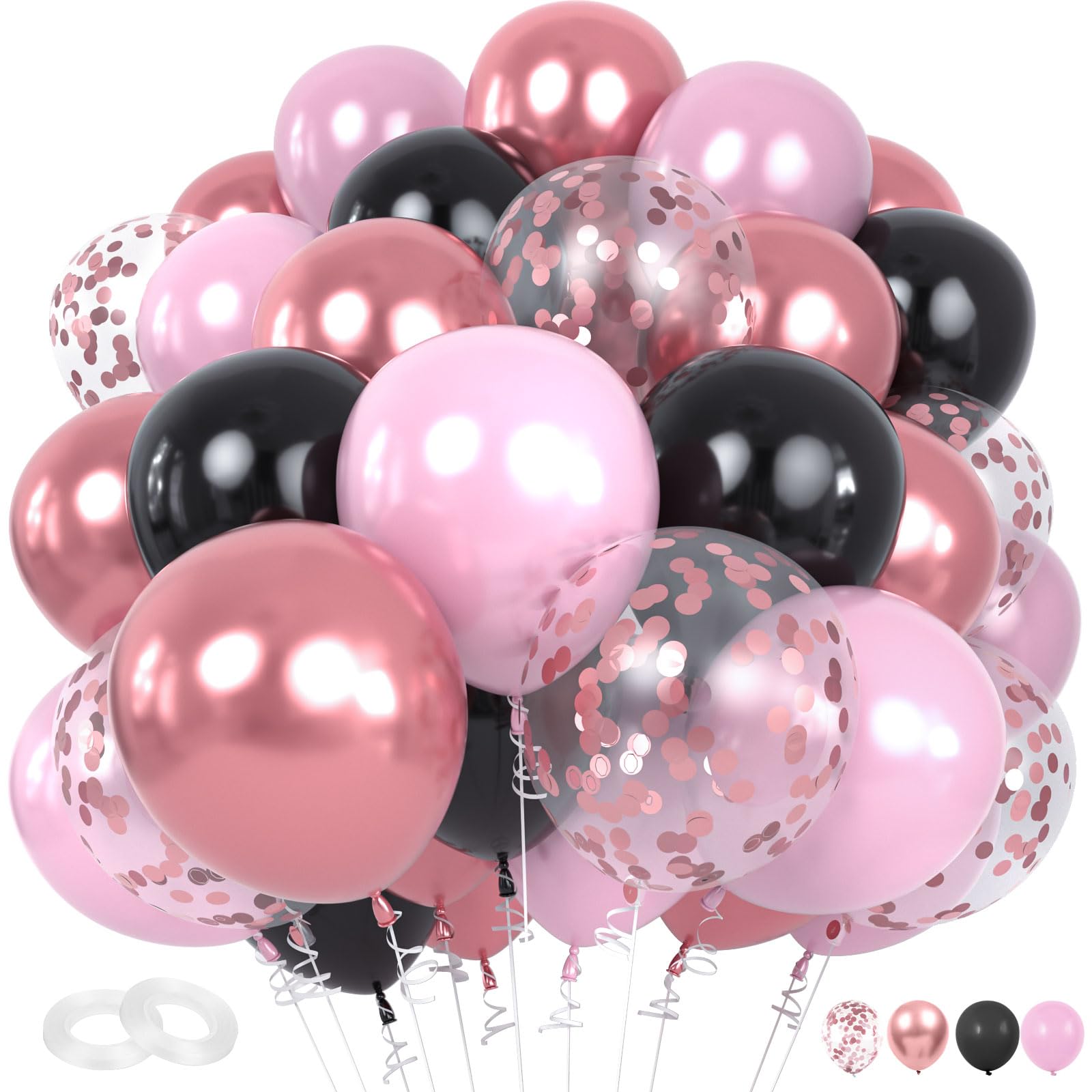 Black Pink Rose Gold Balloons 60Pcs Rose Gold Balloon 12inch Rose Gold Confetti Balloon for Birthday Baby Shower Valentines Day Party Decoration