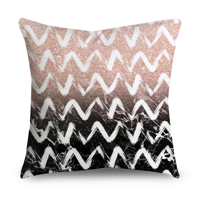 Rose Gold Polyester Pillow Cover with Black Gold Design