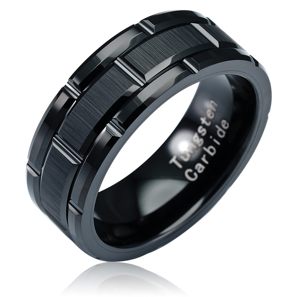 100S JEWELRY Tungsten Rings For Men Wedding Band Black Brick Pattern Brushed Engagement Promise Size 6-16 (Tungsten 9)