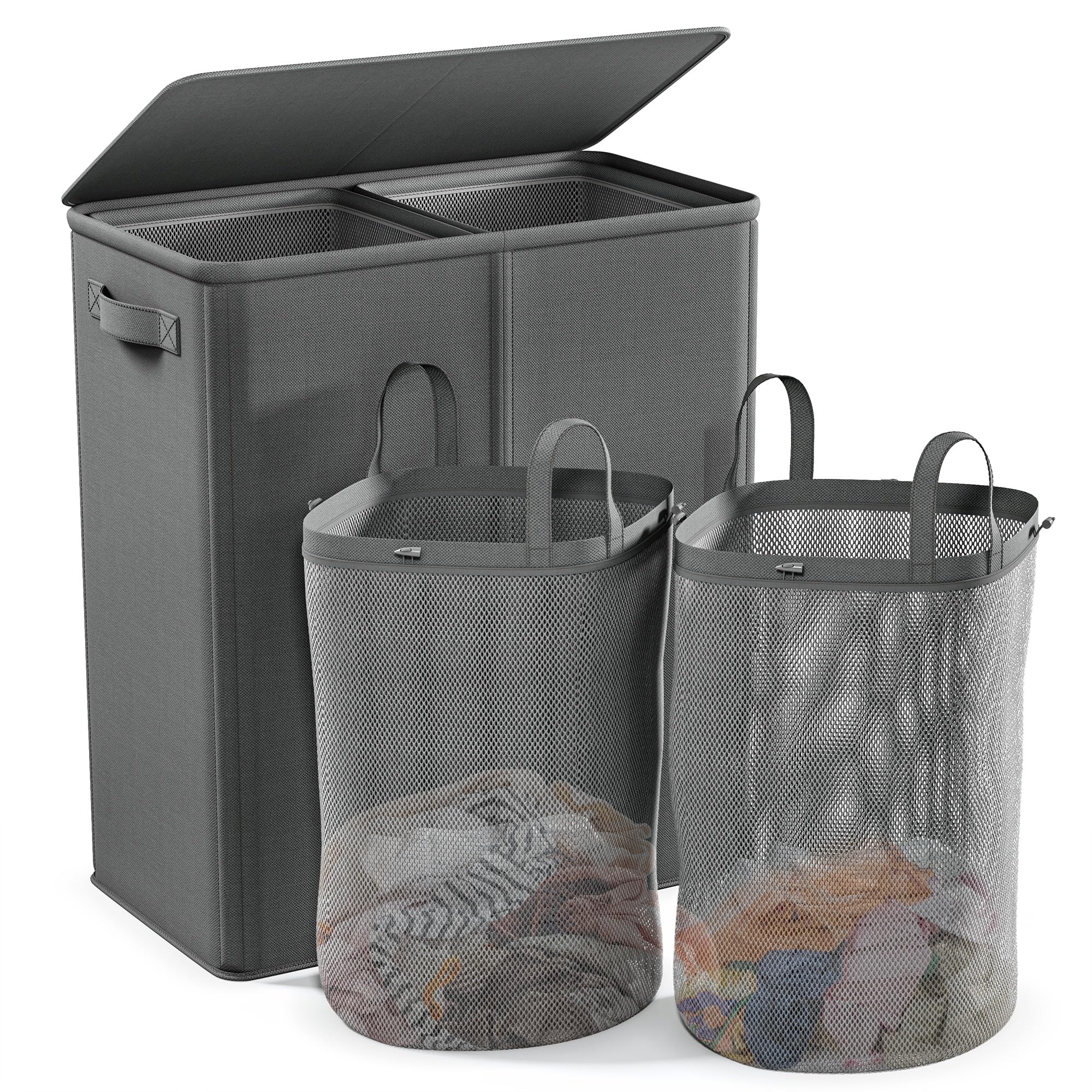 Raybee Spacious 154L Laundry Divider with Lid (Grey)