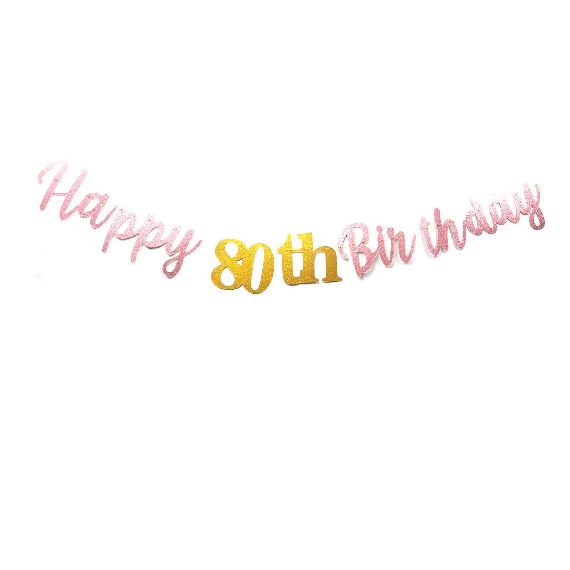 Rose Gold Happy 80th Birthday Banner Sign Gold Glitter 80 Years Birthday Party Decorations Supplies Anniversary Celebration Backdrop Pre-Assembled (Rose Gold)