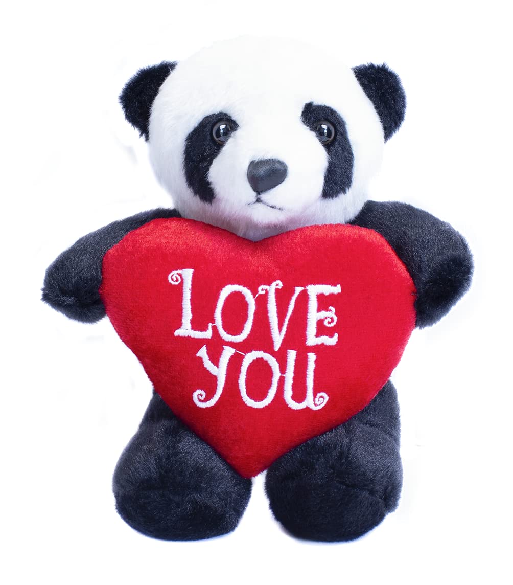 Plushland Stuffed Animal with Red Heart – Love You- Plush Animals Toy for Kids & Adults - Embroidered Heart Pillow -8 inches (Panda)