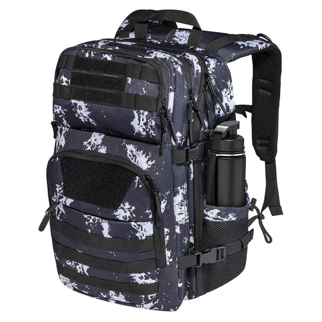 Liyufecor Military Tactical Backpack With 35L Large Army - Assault Pack Molle Bag Backpacks with Bottle Holder [Black Lightning]