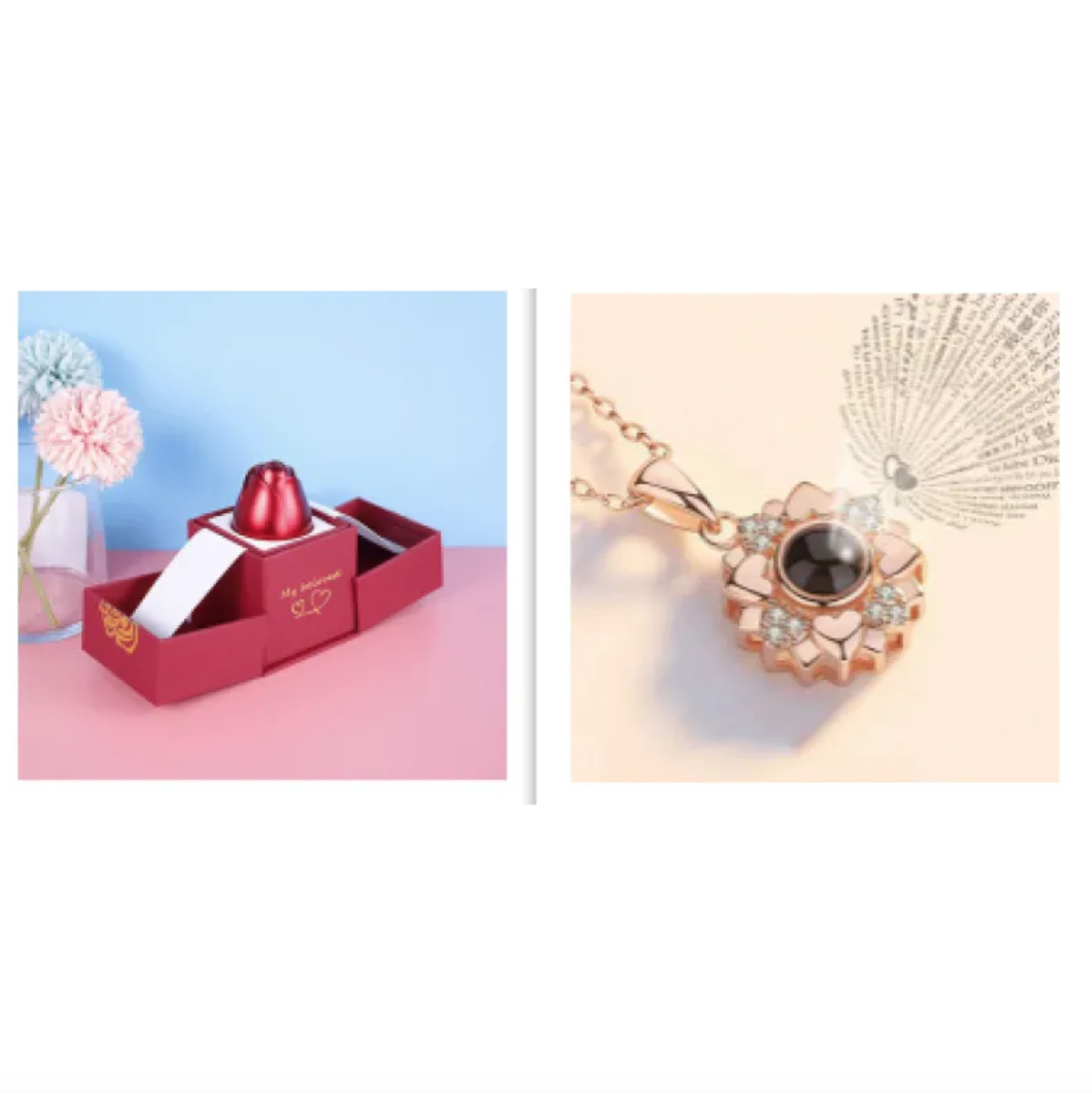 Metal Rose Jewelry Gift Box Necklace