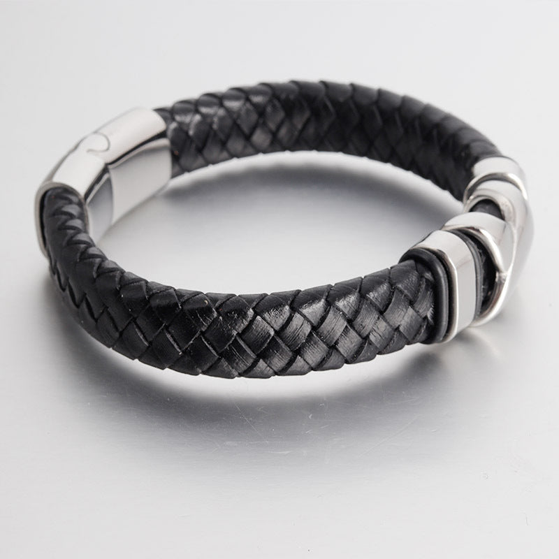Titanium Leather Weave Men's Bracelet