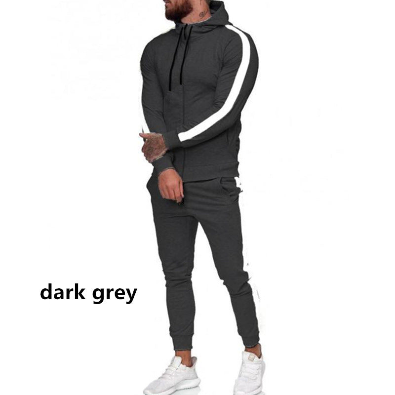 Men's Hooded Zip-Up Athletic Tracksuit Set