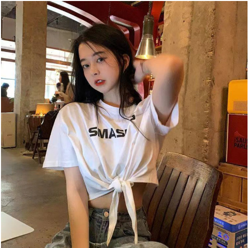 Women Summer Crop Top with Drawstring