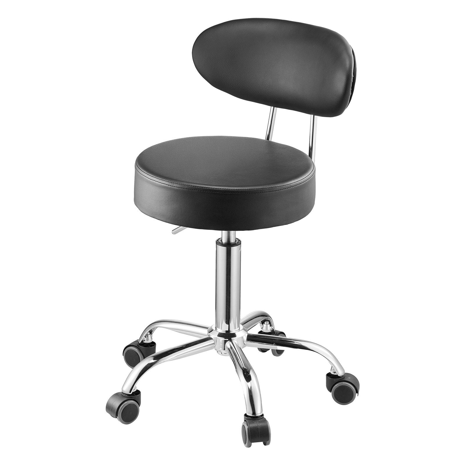 Shop Stool with Backrest, Pneumatic Garage Seat/Work Stool with Wheels, 300 lbs Load, Adjustable Roller Creeper Seat, 360? Swivel Padded Workshop Stool, for Garage, Shop & Auto Repair, Black