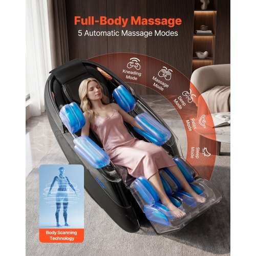 Massage Chair, 4D Zero-Gravity Full Body Massage Chair with Extendable Footrest, Automatic Modes, Airbags, Waist & Leg Heating, Bluetooth Speaker, Touchscreen Control, for Home and Office Use
