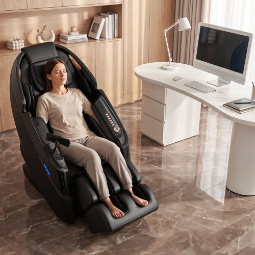 Massage Chair, 4D Zero-Gravity Full Body Massage Chair with Extendable Footrest, Automatic Modes, Airbags, Waist & Leg Heating, Bluetooth Speaker, Touchscreen Control, for Home and Office Use