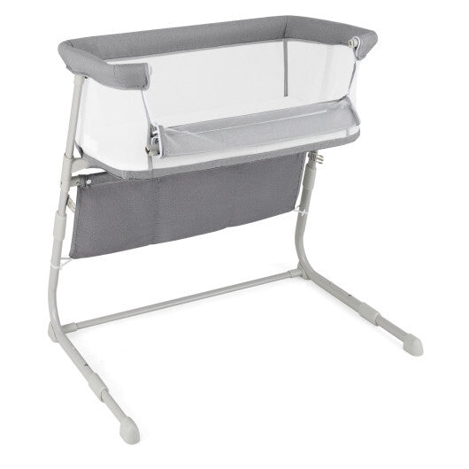 Baby Bassinet Bedside Crib with Adjustable Height Comfy Mattress-Gray - Color: Gray
