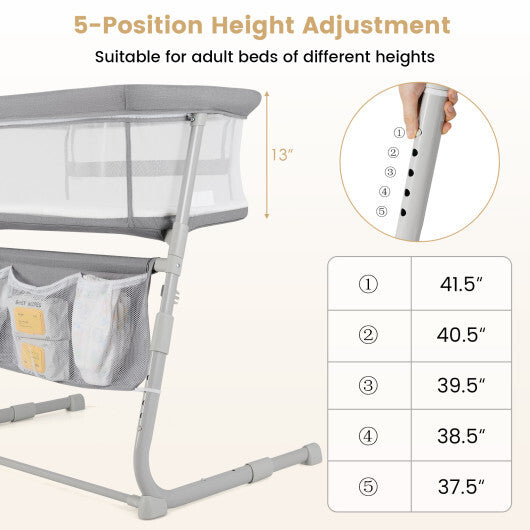 Baby Bassinet Bedside Crib with Adjustable Height Comfy Mattress-Gray - Color: Gray