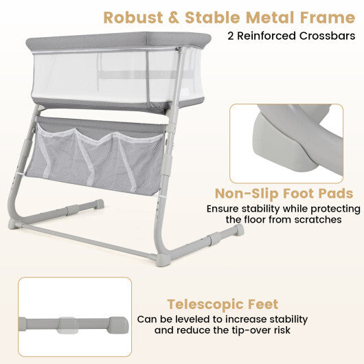 Baby Bassinet Bedside Crib with Adjustable Height Comfy Mattress-Gray - Color: Gray