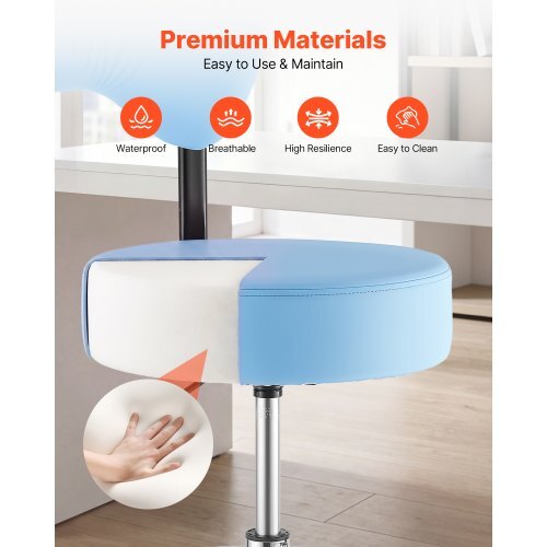 Rolling Stool with Back Support, 500 lbs Weight Capacity, Height Adjustable, Thick Cushion Ergonomic PU Leather Seat, 360? Swivel Round Rolling Stool Chair for Dental, Salon, Clinic, Blue