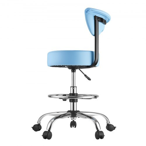 Rolling Stool with Back Support, 500 lbs Weight Capacity, Height Adjustable, Thick Cushion Ergonomic PU Leather Seat, 360? Swivel Round Rolling Stool Chair for Dental, Salon, Clinic, Blue