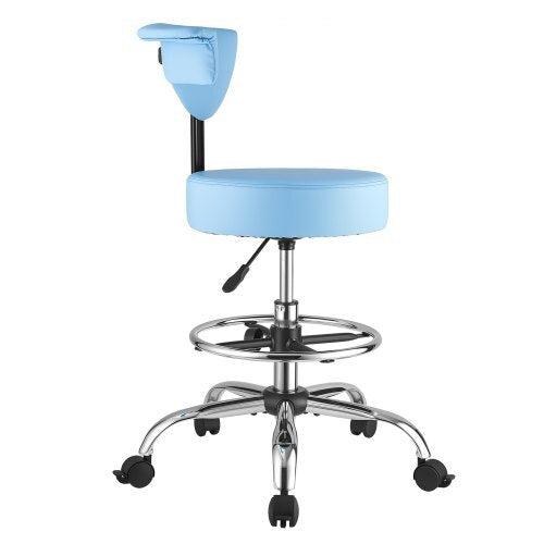 Rolling Stool with Back Support, 500 lbs Weight Capacity, Height Adjustable, Thick Cushion Ergonomic PU Leather Seat, 360? Swivel Round Rolling Stool Chair for Dental, Salon, Clinic, Blue