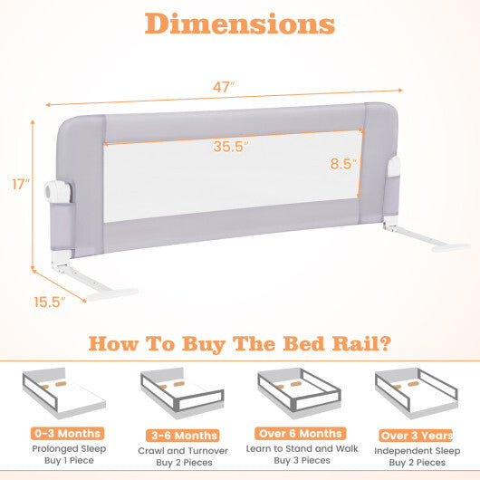 Foldable Bed Rail Swing Down Baby Bed Guard Rail-Light Gray - Color: Light Gray