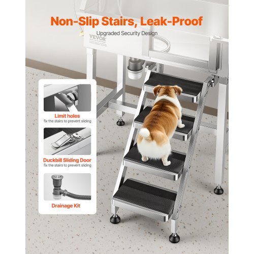 34" Dog Washing Station, Stainless Steel Pet Grooming Tub Bathtub, Professional Dog Wash Sink with Shower, Faucet, Soap Holder, Non-Slip Stairs Easy-Clean Design for Small Pets Cats (Right Door)