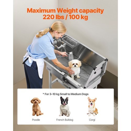 34" Dog Washing Station, Stainless Steel Pet Grooming Tub Bathtub, Professional Dog Wash Sink with Shower, Faucet, Soap Holder, Non-Slip Stairs Easy-Clean Design for Small Pets Cats (Right Door)