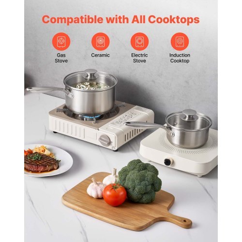 Stainless Steel Saucepan Set, 1 QT & 2 QT & 3 QT Saucepans with Glass Lids, Multipurpose Nonstick Stainless Steel Sauce Pot with Ergonomic Handle, Friendly for Oven, Dishwasher, Induction Cooker