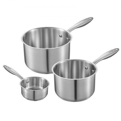 Stainless Steel Saucepan Set, 1 QT & 2 QT & 3 QT Saucepans with Glass Lids, Multipurpose Nonstick Stainless Steel Sauce Pot with Ergonomic Handle, Friendly for Oven, Dishwasher, Induction Cooker