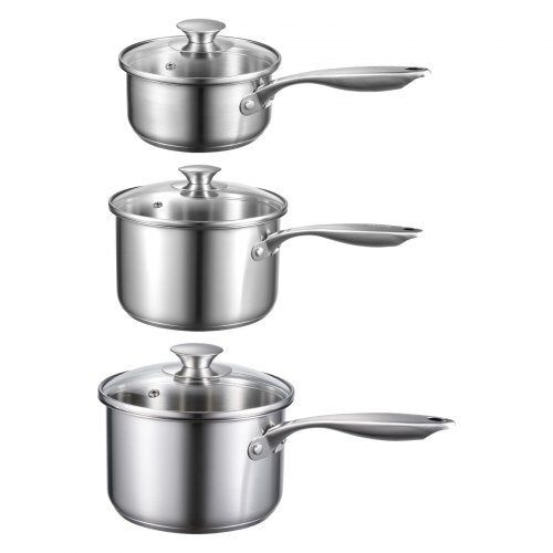 Stainless Steel Saucepan Set, 1 QT & 2 QT & 3 QT Saucepans with Glass Lids, Multipurpose Nonstick Stainless Steel Sauce Pot with Ergonomic Handle, Friendly for Oven, Dishwasher, Induction Cooker