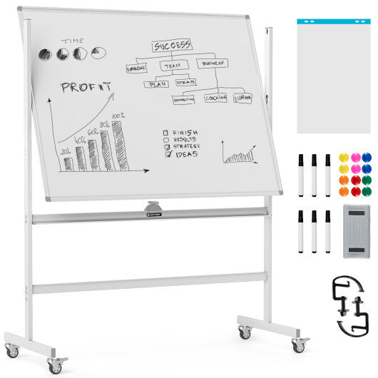 48 x 36 Inches Rolling Double-Sided Whiteboard with Magnetic Surface-White - Color: White