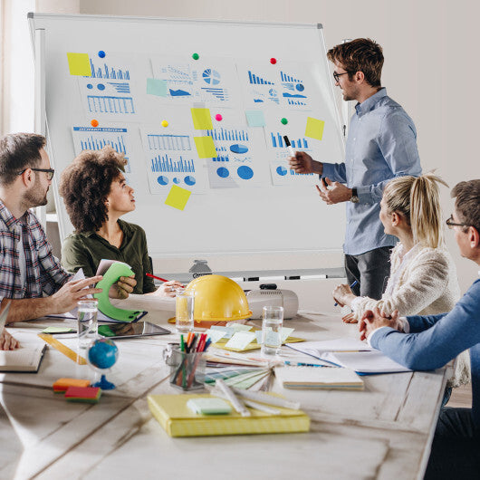 48 x 36 Inches Rolling Double-Sided Whiteboard with Magnetic Surface-White - Color: White