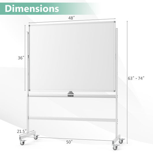 48 x 36 Inches Rolling Double-Sided Whiteboard with Magnetic Surface-White - Color: White