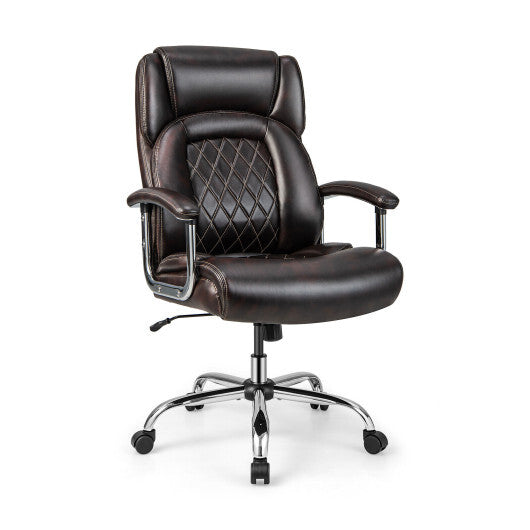 Height Adjustable Big and Tall Office Chair Computer Desk Chair with Metal Base-Brown - Color: Brown