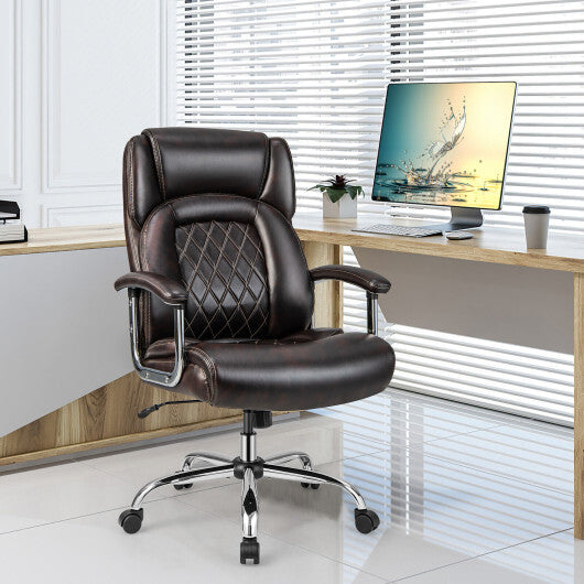 Height Adjustable Big and Tall Office Chair Computer Desk Chair with Metal Base-Brown - Color: Brown