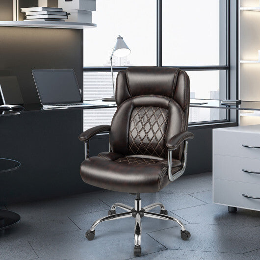Height Adjustable Big and Tall Office Chair Computer Desk Chair with Metal Base-Brown - Color: Brown