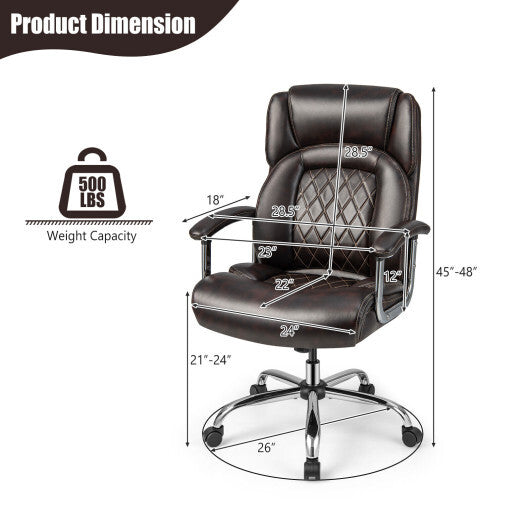 Height Adjustable Big and Tall Office Chair Computer Desk Chair with Metal Base-Brown - Color: Brown