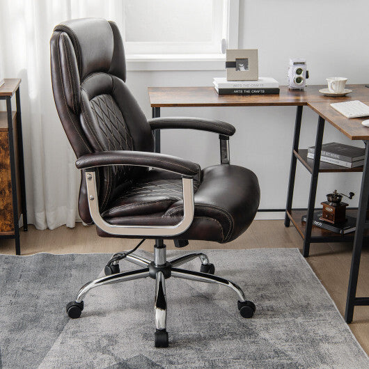 Height Adjustable Big and Tall Office Chair Computer Desk Chair with Metal Base-Brown - Color: Brown