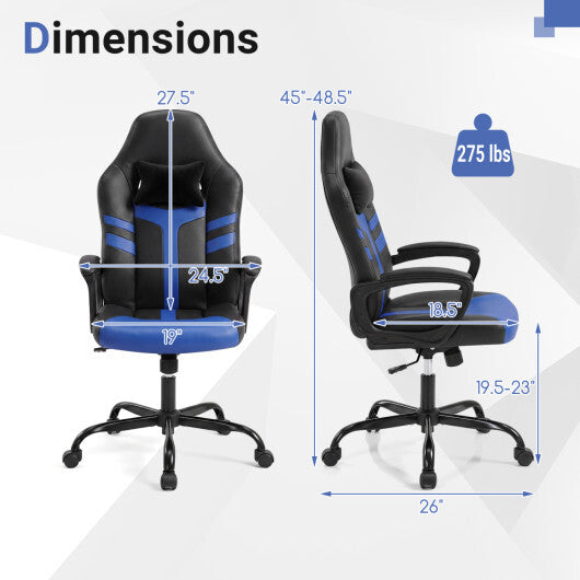 Faux Leather Upholstered Office Chair with Removable Head Pillow and Rocking Function-Blue - Color: Blue