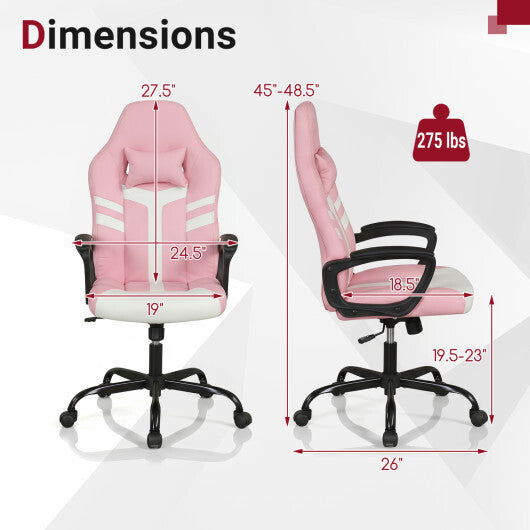 Faux Leather Upholstered Office Chair with Removable Head Pillow and Rocking Function-Pink - Color: Pink