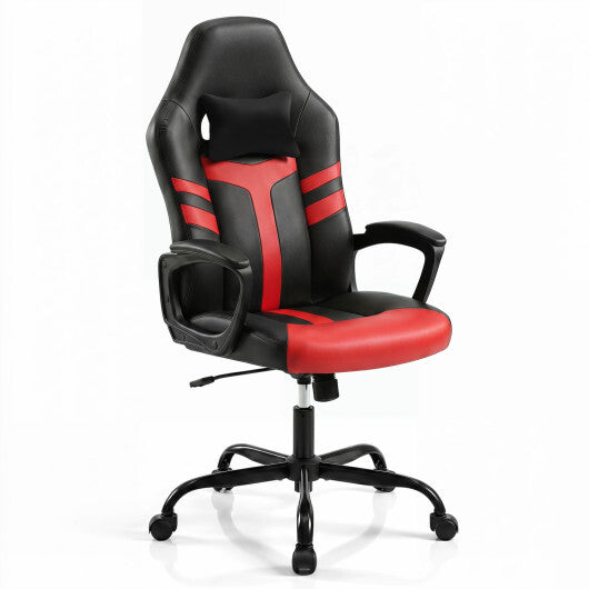 Faux Leather Upholstered Office Chair with Removable Head Pillow and Rocking Function-Red - Color: Red