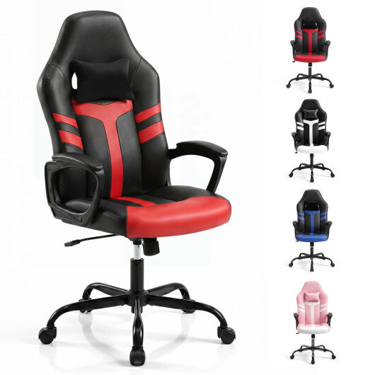 Faux Leather Upholstered Office Chair with Removable Head Pillow and Rocking Function-Red - Color: Red