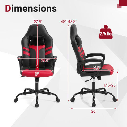 Faux Leather Upholstered Office Chair with Removable Head Pillow and Rocking Function-Red - Color: Red