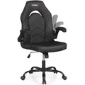 Leather Office Chair Ergonomic Computer Desk Chair with Flip-up Armrests-Black