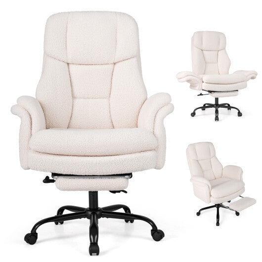 Ergonomic Cross Legged Office Chair Big and Tall Executive Chair with Retractable Footrest-White - Color: White