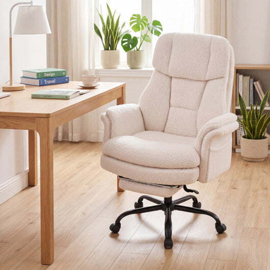 Ergonomic Cross Legged Office Chair Big and Tall Executive Chair with Retractable Footrest-White - Color: White