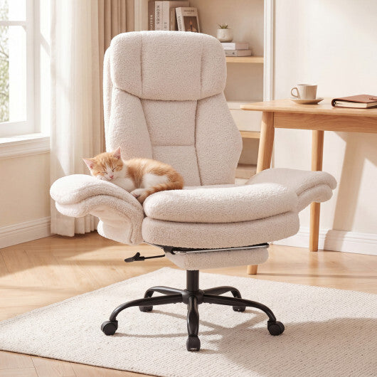 Ergonomic Cross Legged Office Chair Big and Tall Executive Chair with Retractable Footrest-White - Color: White