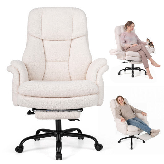Ergonomic Cross Legged Office Chair Big and Tall Executive Chair with Retractable Footrest-White - Color: White