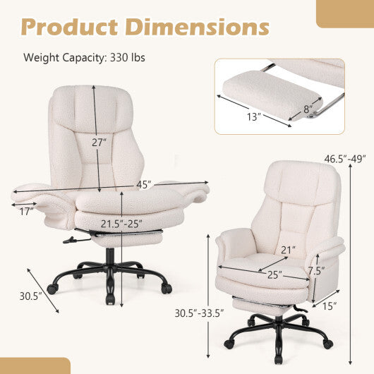 Ergonomic Cross Legged Office Chair Big and Tall Executive Chair with Retractable Footrest-White - Color: White